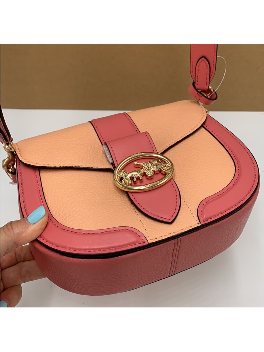 COACH Georgie Saddle Bag In Colorblock COLOR:
Gold/Faded Blush/Taffy - Picture 14 of 16